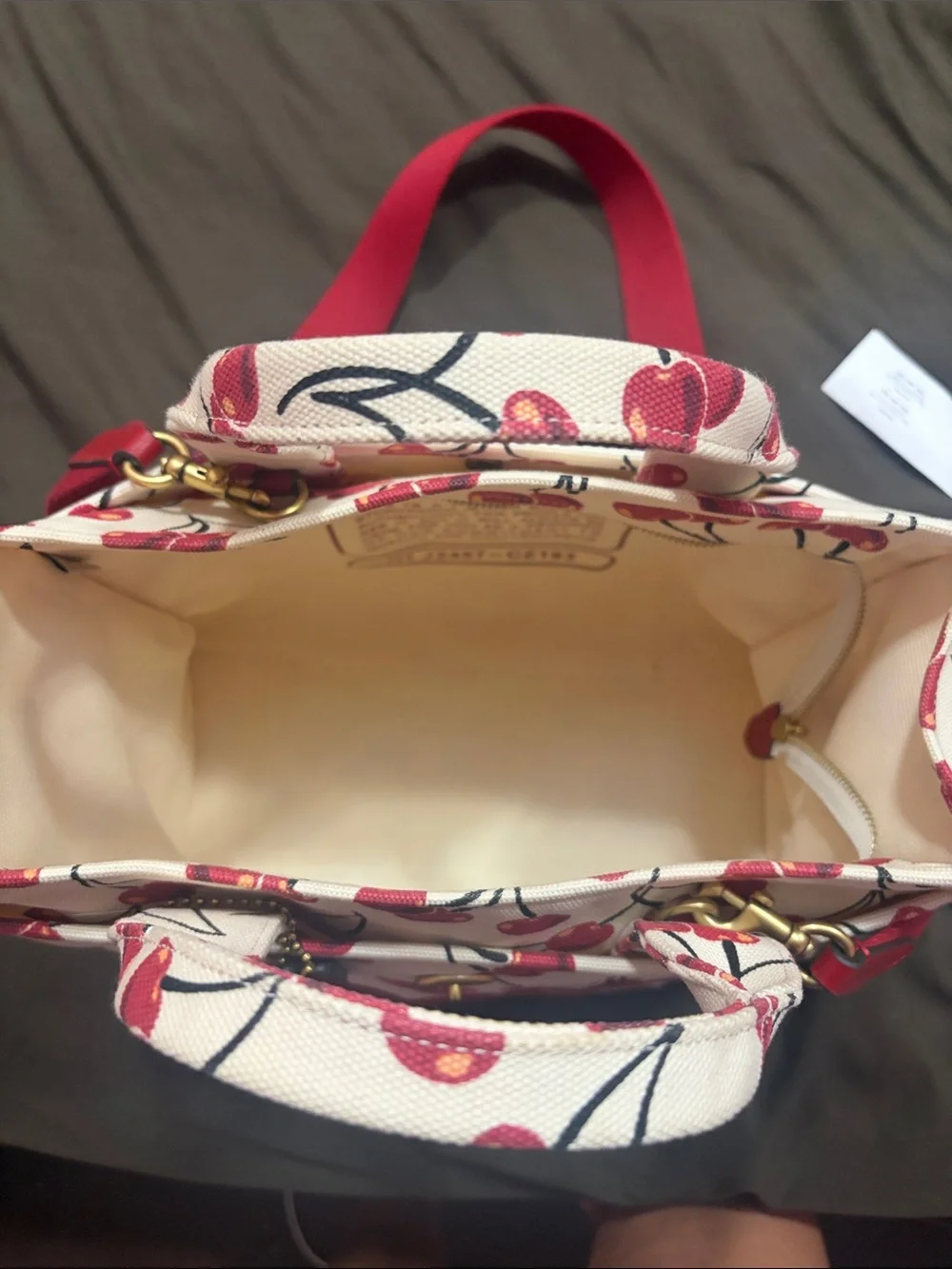 Coach Cherry-Print Canvas Tote in White and Red